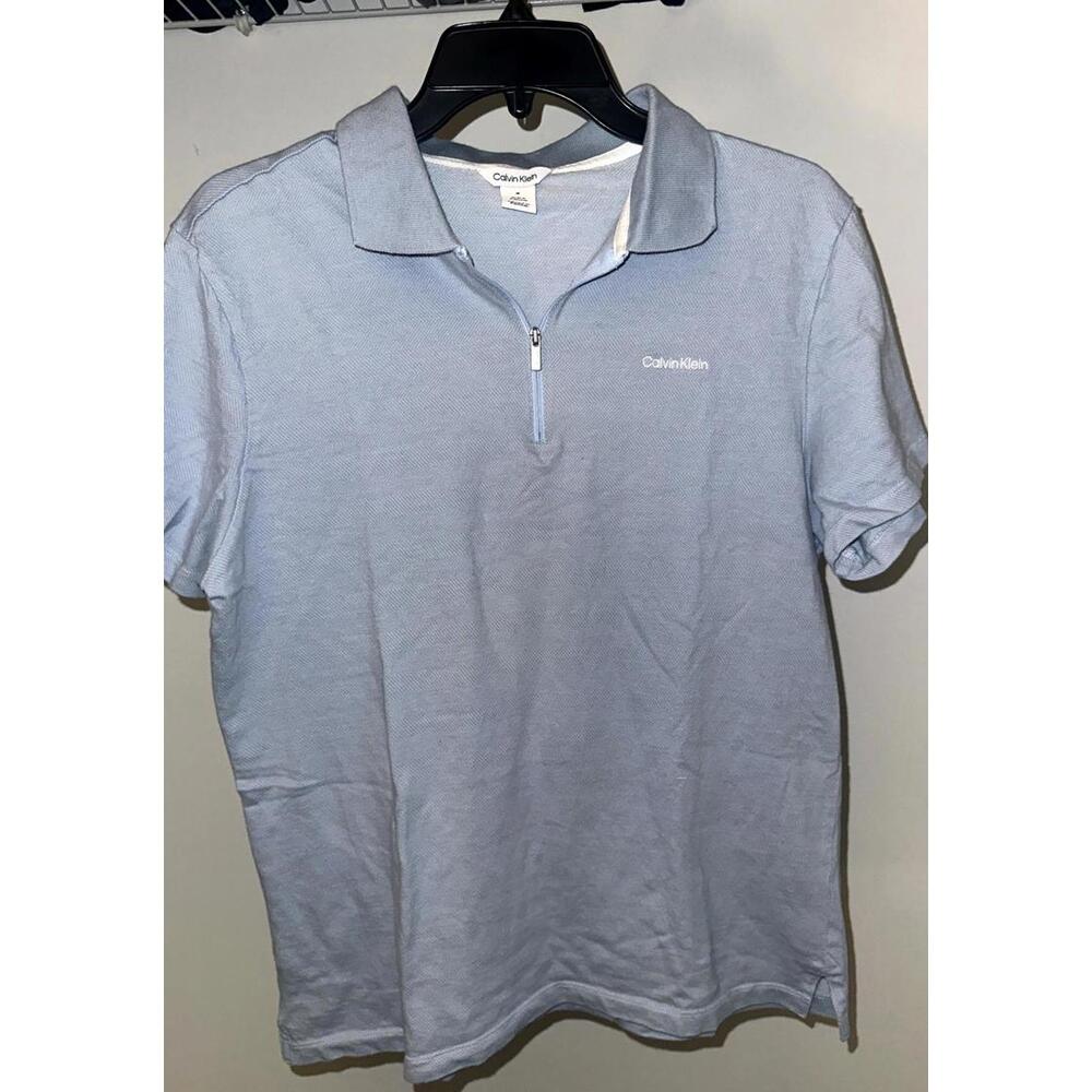 Calvin Klein Men’s Light Blue Zip Polo Shirt – Size M – Classic Fit Casual Polo